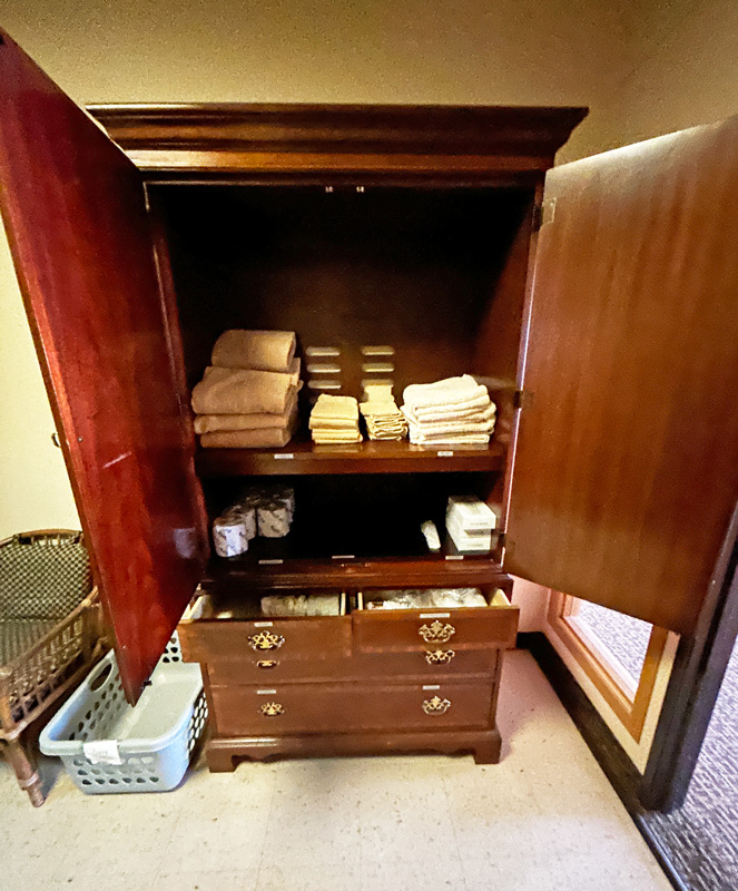 A self-serve supply cabinet is located just down the hall for the guests’ convenience. Photo by Wanda Hanson