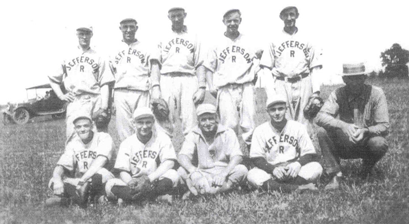 Jefferson Ridge Baseball Team, about 1931-1932. Standing in back from left are Henry Anderson, Earl Wohlers, Rob Collins, Jennson, and Arlie Kubitz. In front are Arthur Gran, Alvin Goetzinger, Wohlers(?), Alton Goetzinger and coach Albert Somermeyer.Photo submitted