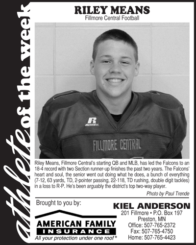 Fillmore County Journal - Sports Athlete of the Week