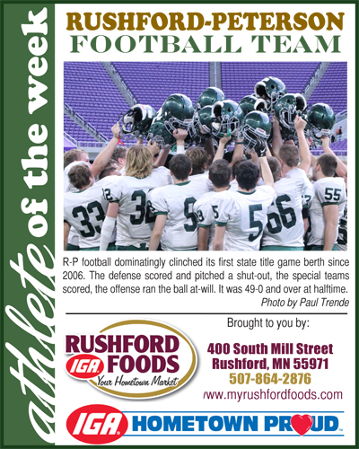 Fillmore County Journal - Athlete of the Week - Rushford Peterson Football Team