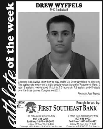 Fillmore County Journal - Fillmore County Sports - Athlete of the week Drew Wyffels