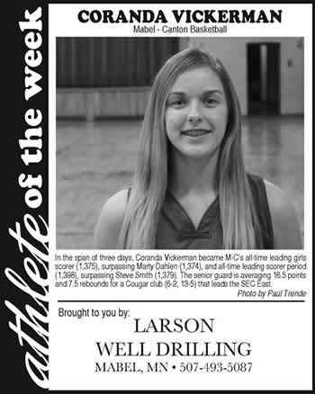 Fillmore County Journal - Athlete of the Week - Coranda Vickerman