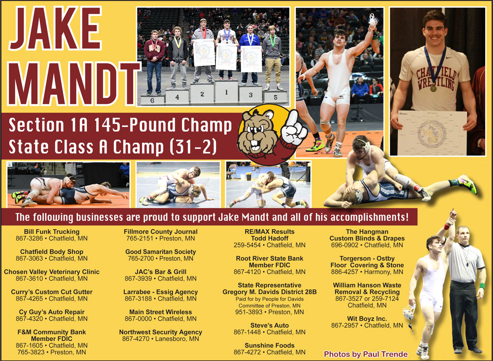 Fillmore County Journal - Jake Mandt Chatfield Wrestling
