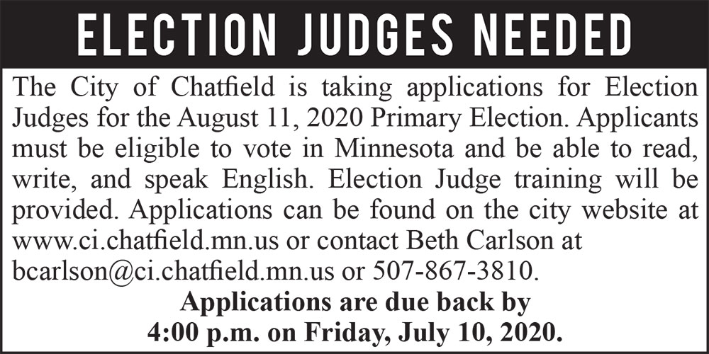 Fillmore County Journal - City of Chatfield Election Judges Needed