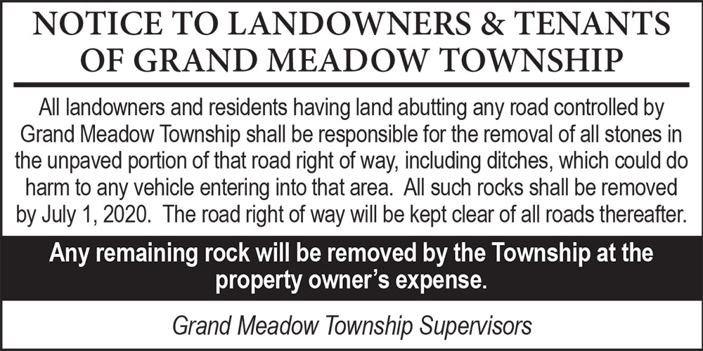 Fillmore County Journal - Notice to Landowners & Tenants of Grand Meadow Township