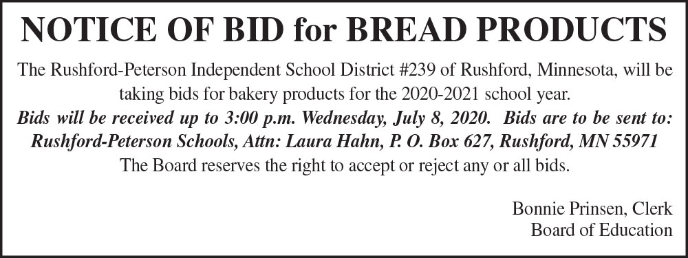 Fillmore County Journal - Notice of bid for bread products
