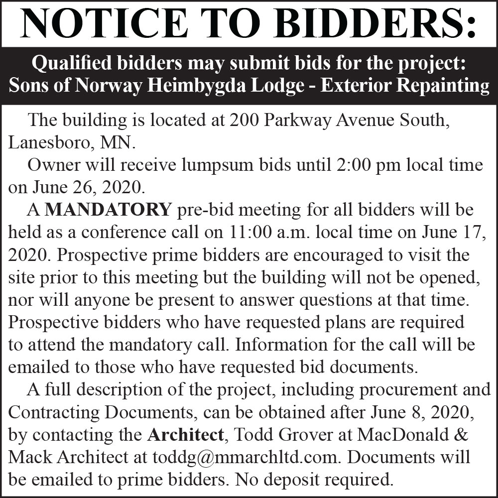 Fillmore County Journal - Notice to bidders: Sons of Norway