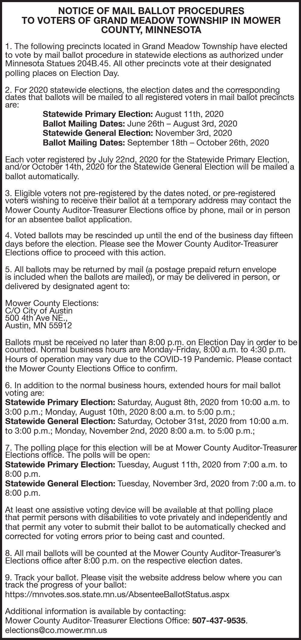 Fillmore County Journal - Grand Meadow Ballots