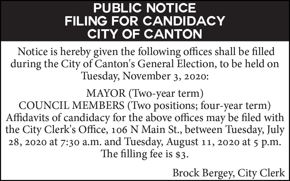 Fillmore County Journal - City of Canton Filing for Candidacy