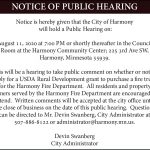Fillmore County Journal - City of Harmony Notice of Public Hearing: Fire Truck