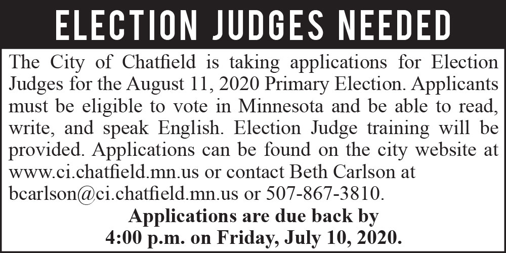 Fillmore County Journal - City of Chatfield Election Judges Needed