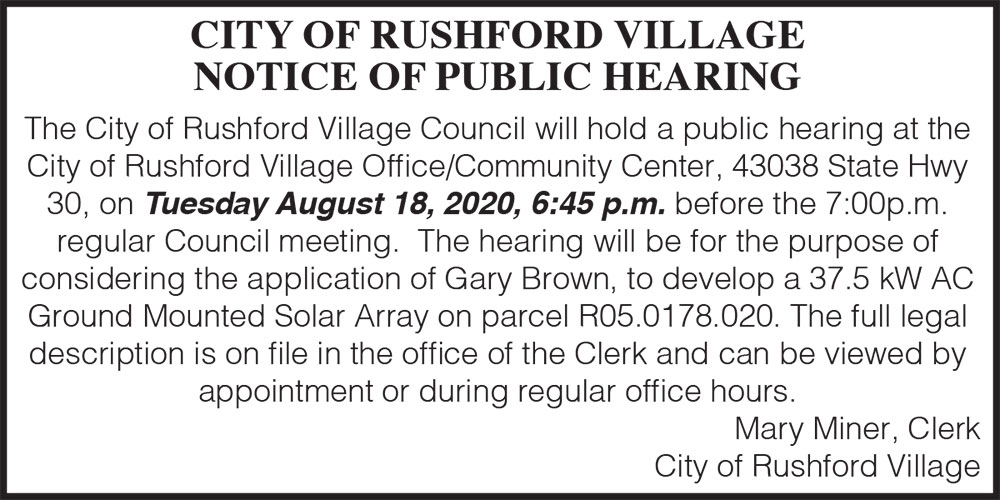 City of Rushford Public Hearing