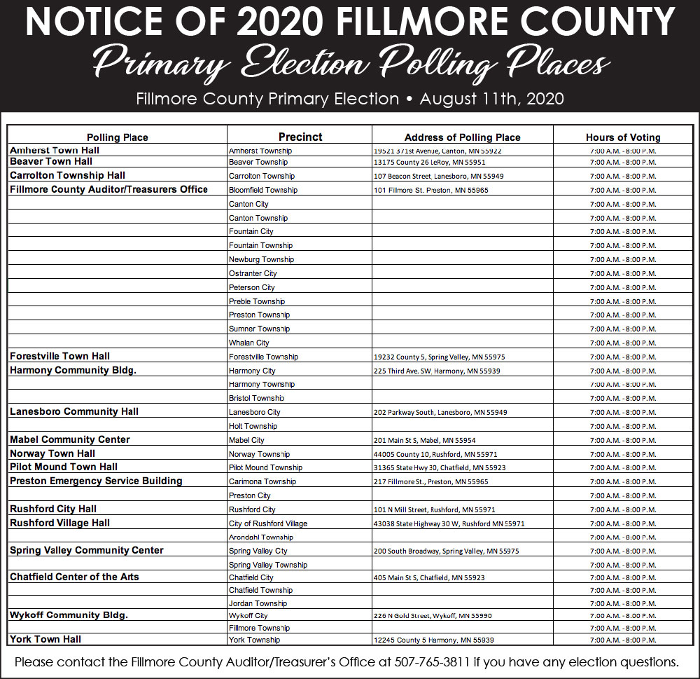 Fillmore County Journal - Fillmore County Polling Places