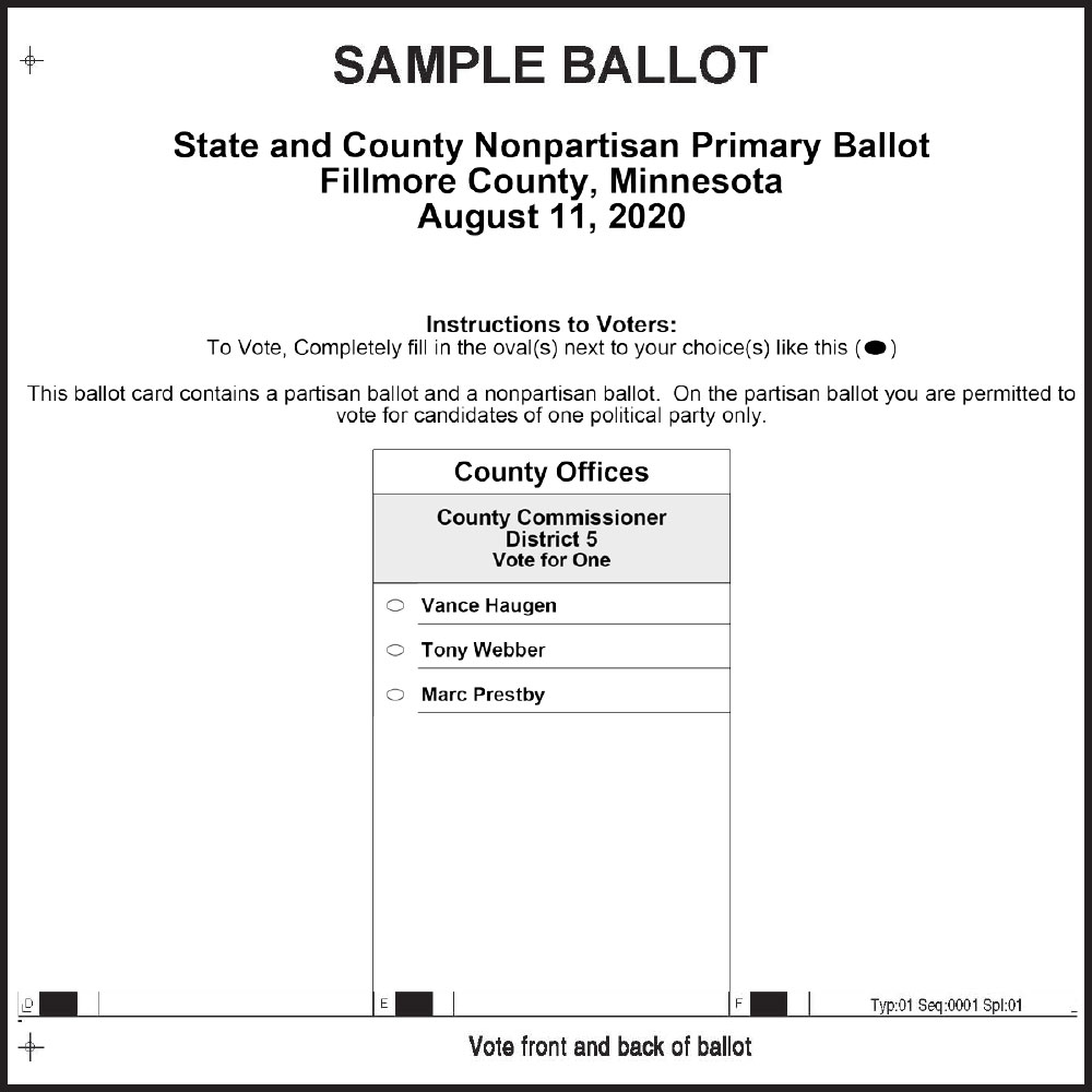 Fillmore County Journal - Fillmore County Sample Ballot, Back Side