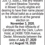 Fillmore County Journal - Grand Meadow Township Notice of Filing Dates