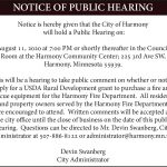 Fillmore County Journal - Fillmore County - City of Harmony Notice of Public Hearing - Fire Equipment