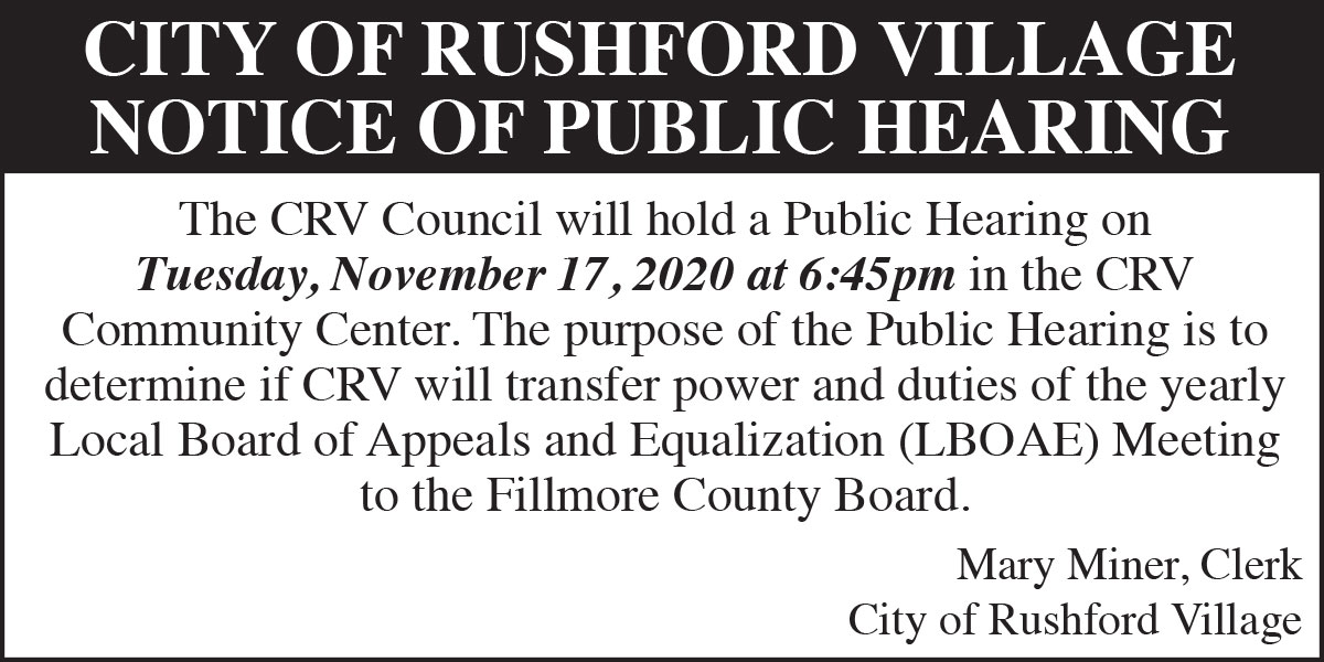 City of Rushford Village Notice of Public Hearing