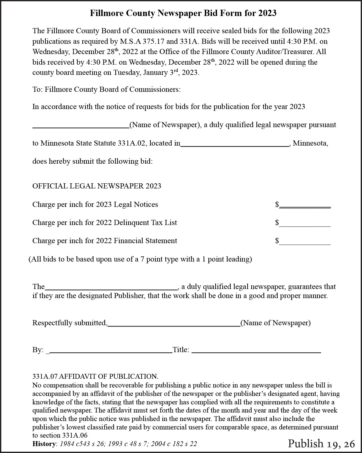 Fillmore County Bids