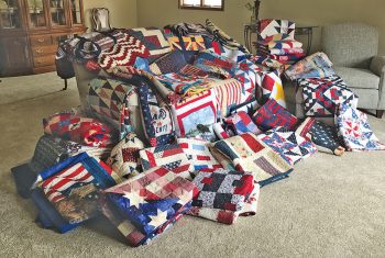 Couch full of quilts