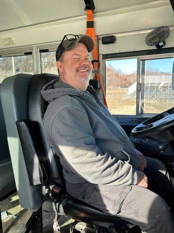 Chad Wangen in his bus