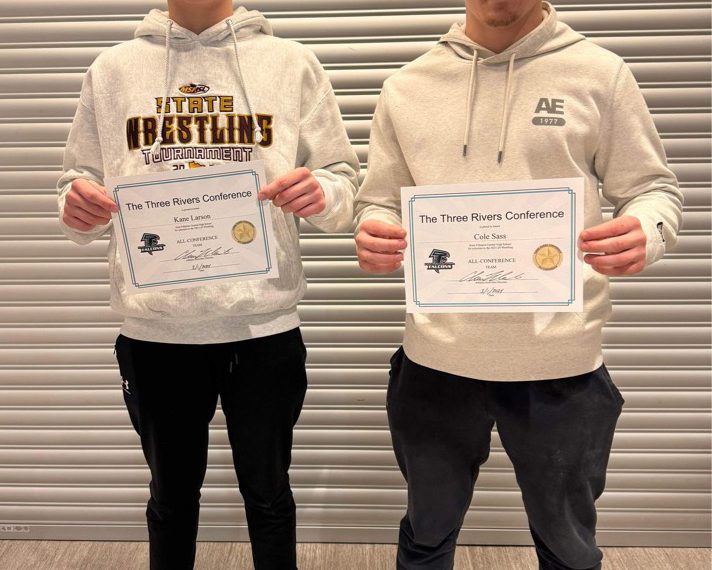FCLMC wrestling held its awards banquet. The Wolves’ two All-TRC selections were sophomore Kane Larson (left) and junior Cole Sass (right). Photo by Deb Finseth