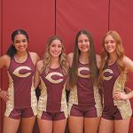 Chatfield sprinters Savannah Peterson, Lauryn Daniels, Evy Goldsmith, Jaelyn LaPlante