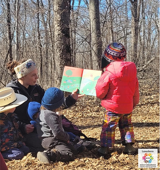 Lanesboro ECFE educator, Alayna Sobieniak, sharing a story at Forest Friends. Photo submitted