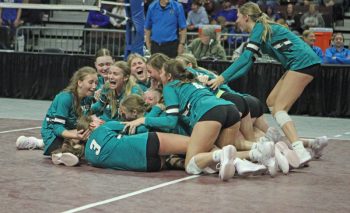 In one of the biggest volleyball shockers in the Journal Sports era, Fillmore Central (6-seed, 17-15) clinched a state berth by taking down #2 in A Mabel-Canton (1-seed, 34-3) in four sets for the 1A title. The Falcons celebrate their second ever state trip.