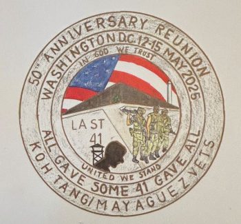The drawing of the coin design created by Wiger for the 50th anniversary of Koh Tang reunion. Photo by Wanda Hanson