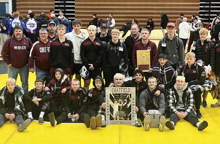 Class A #1-ranked Chatfield wrestling got its season going strong by winning the mostly Class AA and AAA, 11-school Lakeville-North Tourney. Individual champs for the Gophers were Jameson Priebe (107), Logan Pearson (114), Javier Berg (127), Carson Rowland (160), and Ayden Miner (172).