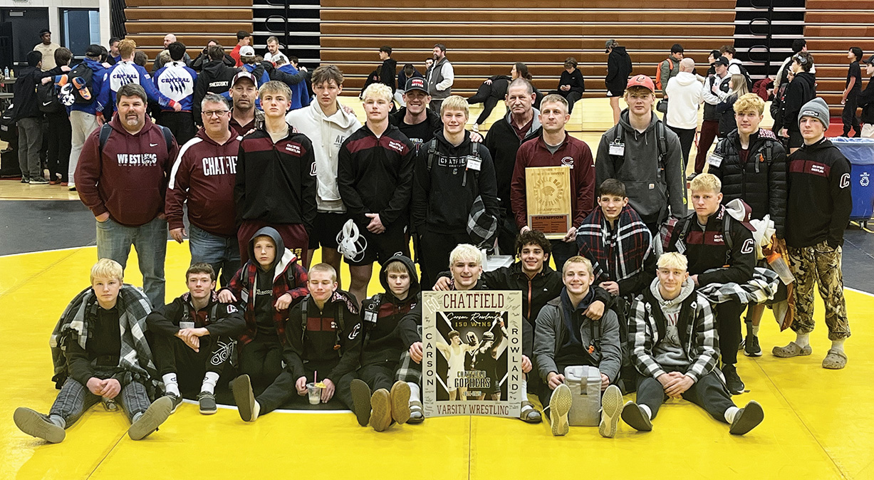 Class A #1-ranked Chatfield wrestling got its season going strong by winning the mostly Class AA and AAA, 11-school Lakeville-North Tourney. Individual champs for the Gophers were Jameson Priebe (107), Logan Pearson (114), Javier Berg (127), Carson Rowland (160), and Ayden Miner (172).