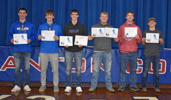 Mabel-Canton announced its football team awards. Tyler Larson (Most Valuable Defensive Lineman), Brevyn Tollefsrud (Most Improved Player), Issac Underbakke (Most Valuable Defensive Back, Most Valuable Player), Milton Hutchinson (Most Valuable Offensive and Defensive Line), Teddy Torgerson (Prepared Hardest), and Kale Tollefsrud (Most Valuable Offensive Back) are the recipients. Photo by Heather Kleiboer