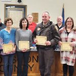 The Houston County Board of Commissioners recognized and thanked 13 employees for their service to the county. Back Row, L to R: Board of Commissioners – Dewey Severson, Eric Johnson, Bob Burns, Bob Schuldt and Greg Myhre. Front Row, L to R: Carrie O’Heron, 45 years; Mark Olson, 25 years; Tammy Mauss, 35 years; Carol Lapham, 40 years; Jon Kulas, 20 years; Jennifer Daley-Oakes, 10 years; A.J. Bird, 10 years. Not pictured: Cindy Augedahl, 45 years; Liza Jandt, 35 years; Tom Peter, 35 years; Lori Feldmeier, 20 years; Melissa Jordan, 10 years; Jordan Goeden, 10 years.