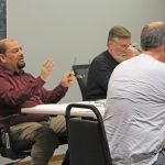 Rushford City Administrator Tony Chladek, center, discusses the lots at the Himlie Business Park at the December 9 meeting. Also pictured are realtor Rod Darr, right, and Councilor Jim O’Donnell.