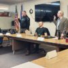 Harmony councilors Jesse Grabau, Steve Donney and Tara Morem are sworn in by Greg Schieber, far left. Also shown seated are Kyle Scheevel and Michael Himlie. Photo by Hannah Wingert