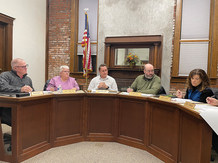 Spring Valley’s new council sits together for their first regular meeting on January 13. From left Brent Kohn, Chris Danielson, Justin Mlinar, John Dols and Luan Ruesink. Photo by Paula Barness