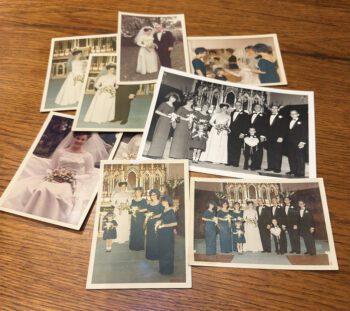 Arlo and Mary Helen Schmitt eagerly shared a collection of pictures from their wedding. Photo by Charlene Corson Selbee