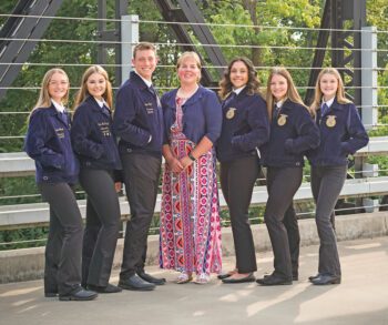 LeRoy-Ostrander FFA officer team 2024-25, from left: Mabel Johnson (sentinel), Kaci McKenzie (secretary), Gabriel Nagel (treasurer), Mrs. Tiffany Timm (FFA advisor), Benita Nolt (vice president), Brooke Jasper (president), Catrina Main (reporter). Photo submitted