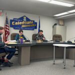Caledonia Clerk/Administrator Jake Dickson and council members Amanda Ninneman, Mayor Jeremy Leis and John Rauk pay close attention to reports presented by city employees. Photo by Charlene Corson Selbee