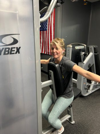 Haeli Anderson likes getting out of the house to burn off some energy, “It’s a great facility – clean and with a nice variety of machines!” Photo by Wanda Hanson