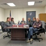 The Houston City Council listened carefully to a presentation from Dan Scruggs. From left to right: Emily Krage, City Administrator Michelle Quinn, Mayor Scott Wallace, Zeb Baumann, Steve Westby and Danny Todd. Photo by Wanda Hanson