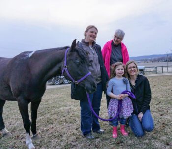 Four generations welcome new pony Rosie in April 2019. Clockwise from top left: Beth LaFleur, Rachel Ukkestad, Madeline Olstad and Julia Olstad. Photo submitted