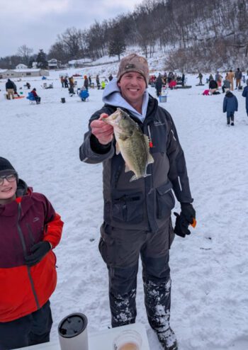 Wade Bakker holds up the largest bass caught during the Lanesboro Memorial Ice Fishing Tournament held in Lanesboro on February 15, 2025. Photos submitted