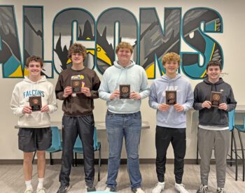 Fillmore Central announced its boys basketball individual team award winners. Pictured left to right, they are Clayton Schoepski, Iron Man Award; Greg Kennedy, Co-Defensive Player of the Year; Tyler Gulbranson, Most Improved; Bridon Bahl, Offensive Player of the Year; and Anthony Kiehne, Co-Defensive Player of the Year. Photo submitted