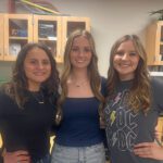 M-C seniors proposed an alternative to a senior skip day or a senior prank at the March 18 M-C school board meeting. From left to right: Samantha Williams, Lydia Vatland, Lainey Hosting. Missing was senior class officer Sarah Schneekloth. Photo by Charlene Corson Selbee