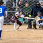 Chatfield’s Grace Finley looks to lay down the bunt versus TRC rival Cotter/Hope Lutheran. The undefeated Gophers (4-0) notched three impressive wins on the week, topping AAA schools Byron 10-5, Stewartville 2-1 in eight innings, and the Ramblers 10-3. Photo by Leif Erickson