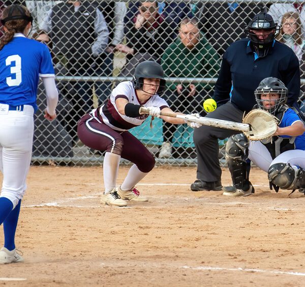 Chatfield’s Grace Finley looks to lay down the bunt versus TRC rival Cotter/Hope Lutheran. The undefeated Gophers (4-0) notched three impressive wins on the week, topping AAA schools Byron 10-5, Stewartville 2-1 in eight innings, and the Ramblers 10-3. Photo by Leif Erickson