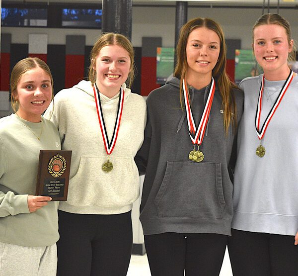 Spring Grove girls basketball team award honorees for 2024-2025 are from left Siri Konkel, Most Valuable, 3rd year; Emerson Ingvalson, co-Hustle Award; Kylie Hammel, GRIT Award, co-Hustle Award; and Kendal VanMinsel, Most Improved. Photo by Lee Epps