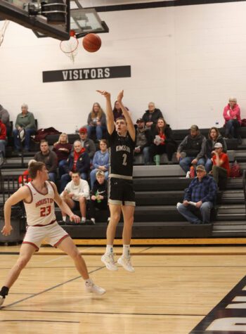 Under the eyes of the home crowd, Gavin Hubka shoots over a Houston defender. Photo submitted