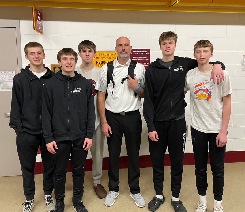 Amanda Austin, the sister of Caledonia’s Coach Brad King, gives her brother credit for working with her sons during summer vacations in Caledonia. From left to right: Grant King, Mason King, Zeke Austin, Coach Brad King, Reid Klug, Jaxson Austin. Photo submitted